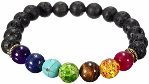 Women Black Lava Rock Stone Colorful Beads Elastic Bracelet Bangle Charm