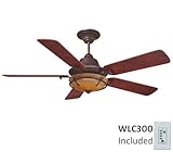 IMAGE OF Savoy House 52P-620-5BC-13 Big Canoe 52-Inch Ceiling fan, English Bronze Finish with Burled Cherry Blades and Tea Stained Glass Shade