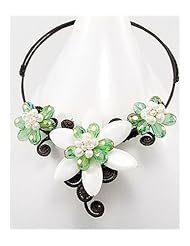 Flower Cotton Waxed Thread Mother of Pearl Necklace In Brass