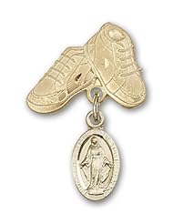 Gold Filled Baby Badge with Miraculous Charm and Baby Boots Pin