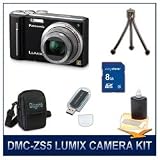 Panasonic LUMIX DMC-ZS5 ZS5 Black Digital Camera, with 8GB SD Memory Card, Card Reader, Deluxe Carrying Case, Mini Tripod, & 3pc. Lens Cleaning Kit