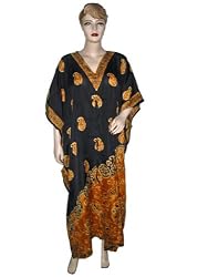 Evening Dress Womens Paisley Print Satin Crepe Caftan Kaftan Black Resort Wear