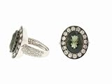 Oval Green Tourmaline Ring in White Gold with Diamonds by Manak