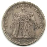 Rare 1872-A France 5 Francs Coin KM#820.1 - 90% Silver