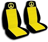 2 Black and yellow "Peace" car seat covers, for a 2002 Toyota Camry.