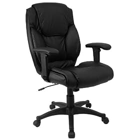 Task Office Chair with Black Leather Seat and Back with Adjustable Arms - BT-2952-BK-GG by Flash Furniture
