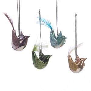 #!Cheap Set of 8 Glass and Feather Mini Bird Christmas Ornaments