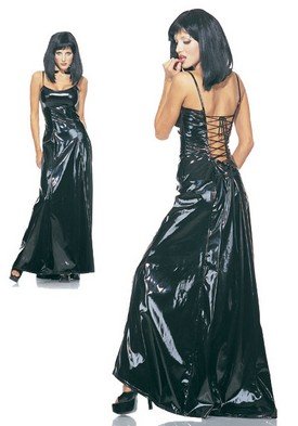 Vinyl Ball Gown Long Dress Sexy Lingerie Intimate Apparel with Lace Up Back