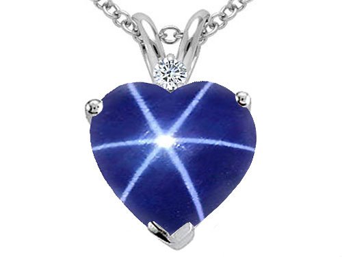 2.52 cttw 14k White Gold AAA Created Star Sapphire and Genuine Diamond Heart Pendant - 14kt White or Yellow Gold