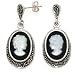 Vintage-Style Onyx & Mother of Pearl Cameo Earrings Set in Fine 925 Silver.