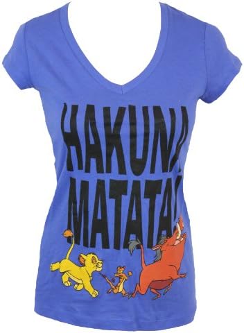 The Lion King Girls V-Neck Juniors T-Shirt - Hakuna Matata! Simaba Fun March (Small) Blue