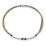 Stainless Steel and Rainbow Rubber Strand Necklace