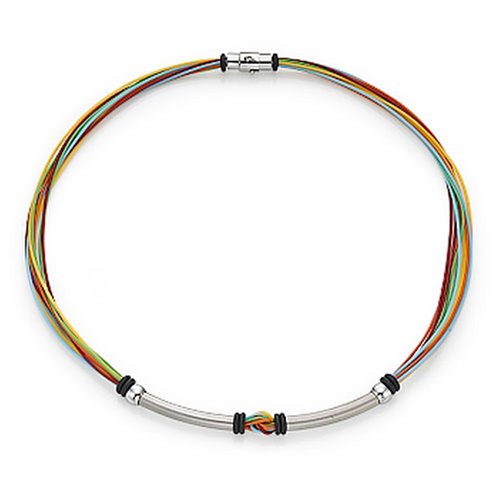 Stainless Steel and Rainbow Rubber Strand Necklace