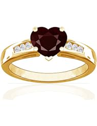 18K Yellow Gold Heart Cut Ruby Ring With Sidestones