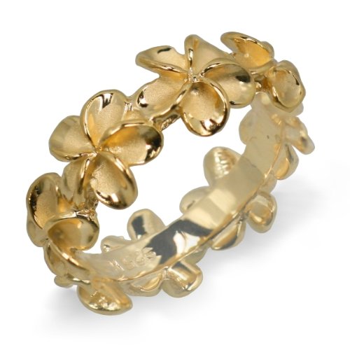 Plumeria Eternity Ring with14K Yellow Gold Finish - 8mm