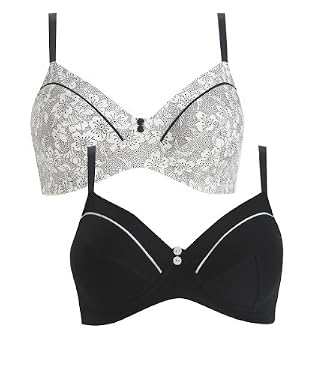 M2b Black Dotty Floral Maternity Bras - 2pk