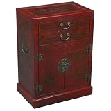 Antiqued Floral Wine Cabinet-Red