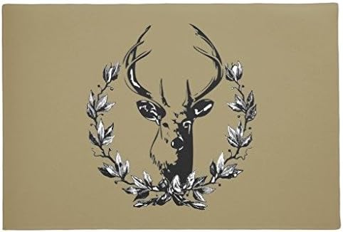 LOU5KB Rustic Deer in Laurel Leaves Door Mat Doormat Washable Indoor/Outdoor Decor Rubber Doormats 16" x 24"