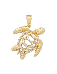 Turtle Pendant with Diamonds in 14K Yellow Gold - Extra Large