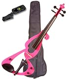Music Basics Electric Violin Complete Kit with Free Tuner - Pink 4/4 Full Size (VLN-E10-Pink 4/4)