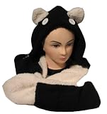 Girls Panda Fleece Fashion Winter Scarf with Hand Pockets in Two Tone Black White