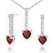 Debonair Style 3.50 carats Heart Shape Garnet Pendant Earrings Set in Sterling Silver Rhodium Finish