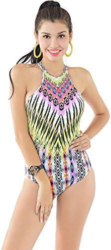 GLGG Women's Criss Cross Floral Print Swimsuit Lace Up One Piece Bikini(FBA) (M, Green)