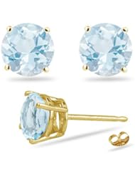 2.70 Cts of 7.7 mm A Round Aquamarine Stud Earrings in 14K Yellow Gold