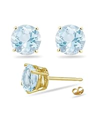 1.25 Cts of 5.5 mm A Round Aquamarine Stud Earrings in 14K Yellow Gold