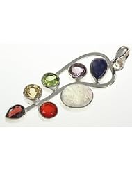 925 Sterling Silver MOONSTONE, LAPIS LAZULI, RED GARNET, AMETHYST Pendant, 3.25", 7.19g
