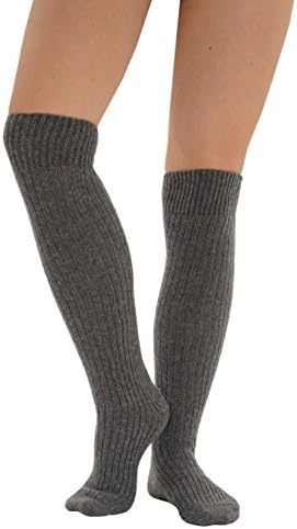 Womens Slouch Rib Knee Socks Cashmere Virgin Wool Blend Sock 7 Color Options Color:: Grey