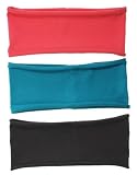 3 PACK: Single Layer Cotton Spandex 4.5" Raw Edge Sports & Yoga Headband (One Size, 3 Pack: Aqua/Coral/Charcoal)