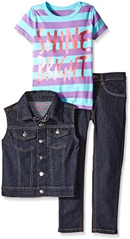 Sweet Vintage Little Girls' Vest T-Shirt and Pant Set, Blue, 5
