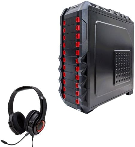 Halcones Black and Red Solidly Constructed V-Shape Pie Design Full Tower PC Gaming Case No PSU and GamesterGear PC200 Headset for PC or Smartphones