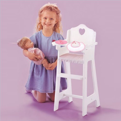 Badger Basket Doll High Chair With Plate Bib And Spoon - Pink/White
