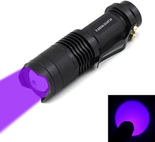 NexScene UV Ultraviolet 7W 300LM SK68 CREE Q5 LED 3-Mode Mini Black Shell Portable Flashlight Torch Adjustable Focus Zoom Lamp With Ultraviolet Light (Flashlight ONLY)
