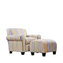 Handy Living WTK1-CU-EBA24 WTK Transitional Rounded Arm Chair With Ottoman, Cabana Gold And Blue Striped Design