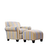 IMAGE OF Handy Living WTK1-CU-EBA24 WTK Transitional Rounded Arm Chair With Ottoman, Cabana Gold And Blue Striped Design