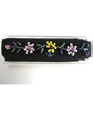 14-16mm Black Nylon/Velcro Beaded Flower One Piece Watch Band Strap