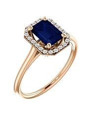 18K Rose Gold 7.00x5.00mm Emerald Cut Sapphire and Diamond Halo-Style Ring -- LIFETIME WARRANTY