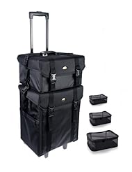 SHANY Cosmetics 2 Compartment Soft Black Rolling Trolley Makeup Case with Free 3 Piece Organizer Mesh Bags, 28 Inch