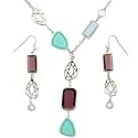 Necklace Earring Semi Precious Stones Sterling Silver Unique Multi Colored Gift Set By Bucasi