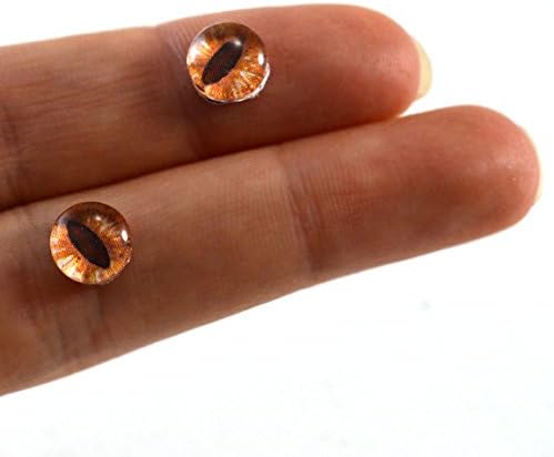 8mm Amber Cat Eyes Glass Pair Dragon Irises Crafting Supply Flatback Cabochons for Art Doll Sculptures Taxidermy or Jewelry Making