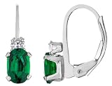  Created Emerald Earrings with White Sapphire 1.10 Carat (ctw) in Sterling Silver