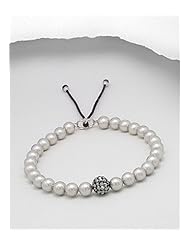 Grey Cotton Simulated Pearls Bracelet In White Base