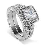Sterling Silver Cubic Zirconia Engagement Band 2 Set Rings