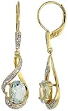 14k Yellow Gold 1 1/4 in. (31mm) tall Lever Back Dangle Earrings, w/ 0.13 Carat Brilliant Cut Diamonds & 1.50 Carats 7x5mm Oval Cut Aquamarine Stones