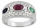 1.32CTW RUBY SAPPHIRE EMERALD AND WHITE TOPAZ PLATINUM OVER STERLING SILVER RING