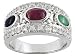 1.32CTW RUBY SAPPHIRE EMERALD AND WHITE TOPAZ PLATINUM OVER STERLING SILVER RING