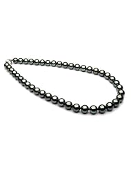 9x10mm. Dark Bluish Green Tahitian Pearl Necklace with 14K Ball Clasp